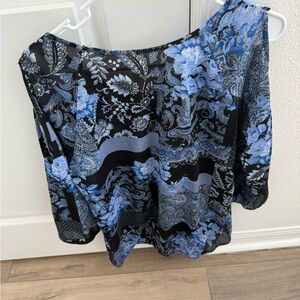 Sheer Floral Patterned Women's Blouse - Black and Blue